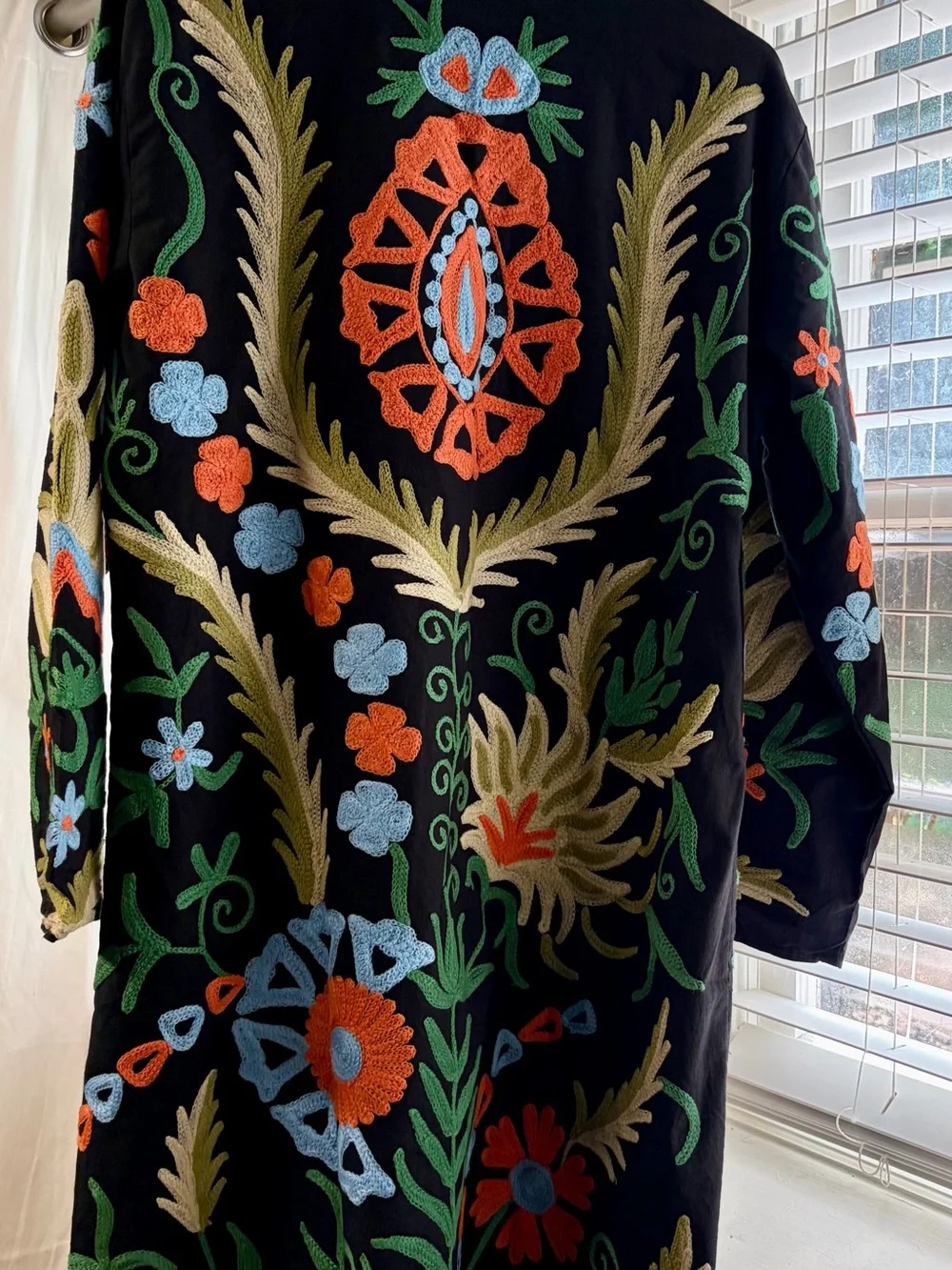 Custom Handcrafted Embroidered Bohemian-Style Open-Front Duster Jacket